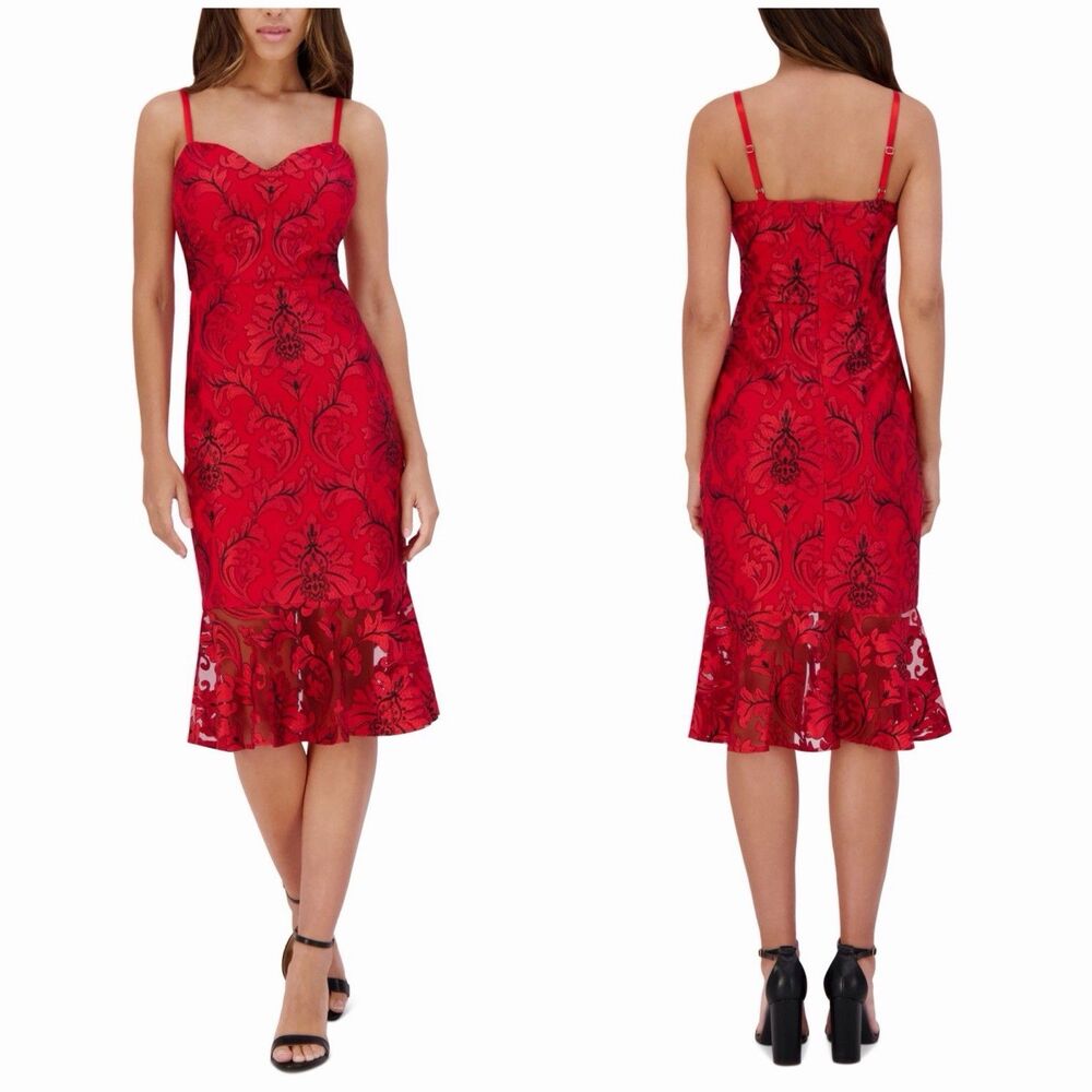 Siena Women's Red Embroidered Fit & Flare Sweetheart Neckline Dress Size 12